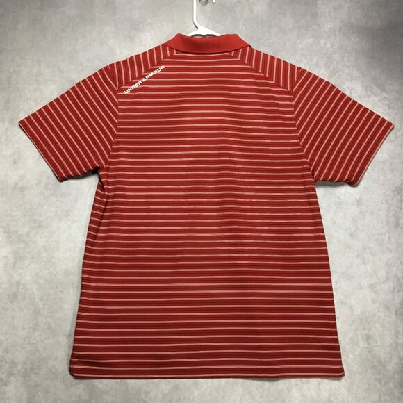 Under Armour Mens Golf Polo Shirt size XL Red Striped Short Sleeve Collared - Picture 6 of 15